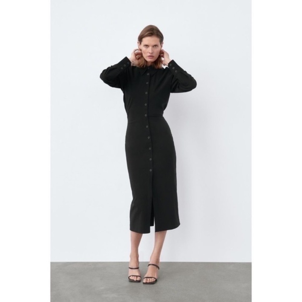 Zara black midi shirt dress small 4786/330
